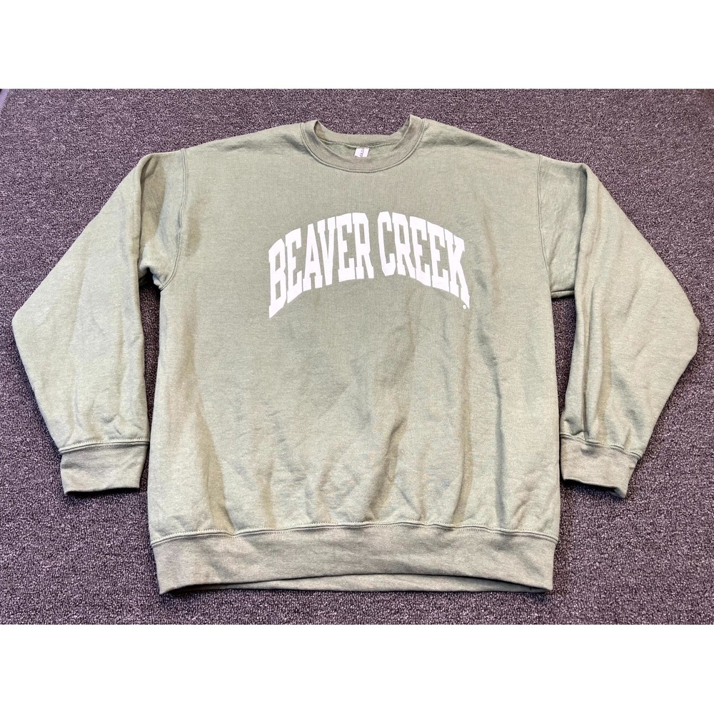 Gildan Beaver Creek Sweatshirt Mens Large Green Spellout Logo Fleece Lined